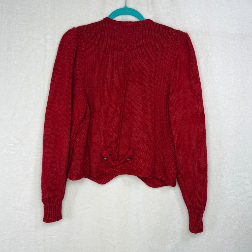 Vergissmeinnicht Cardigan Women M Red Vintage German Folk Floral Knit Sweater - Picture 3 of 8
